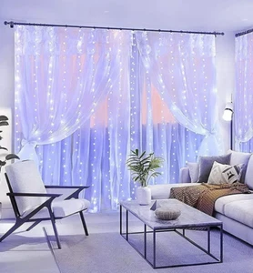 3mx3m LED Curtain Fairy String Lights In/Outdoor Controller Window Wedding Decor - Picture 1 of 24
