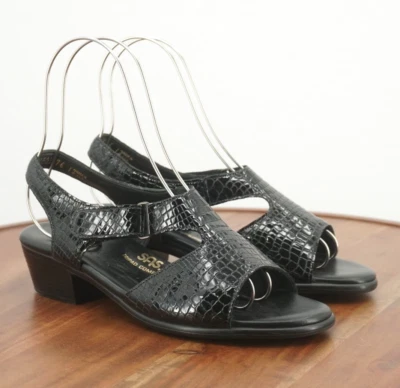 SAS Womens Suntimer Sandals Block Heel Slingback Black Embossed Leather 8.5W - Image 1 of 4
