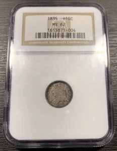 1835 Capped Bust Half Dime graded MS62 by NGC Nicely Toned Small Date Large 5 - Picture 1 of 2