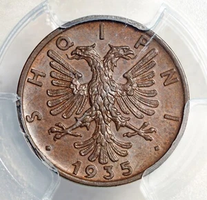 1935, Kingdom of Albania. Beautiful Bronze 1 Qindar Ar Coin. PCGS MS-65 BN! - Picture 1 of 3