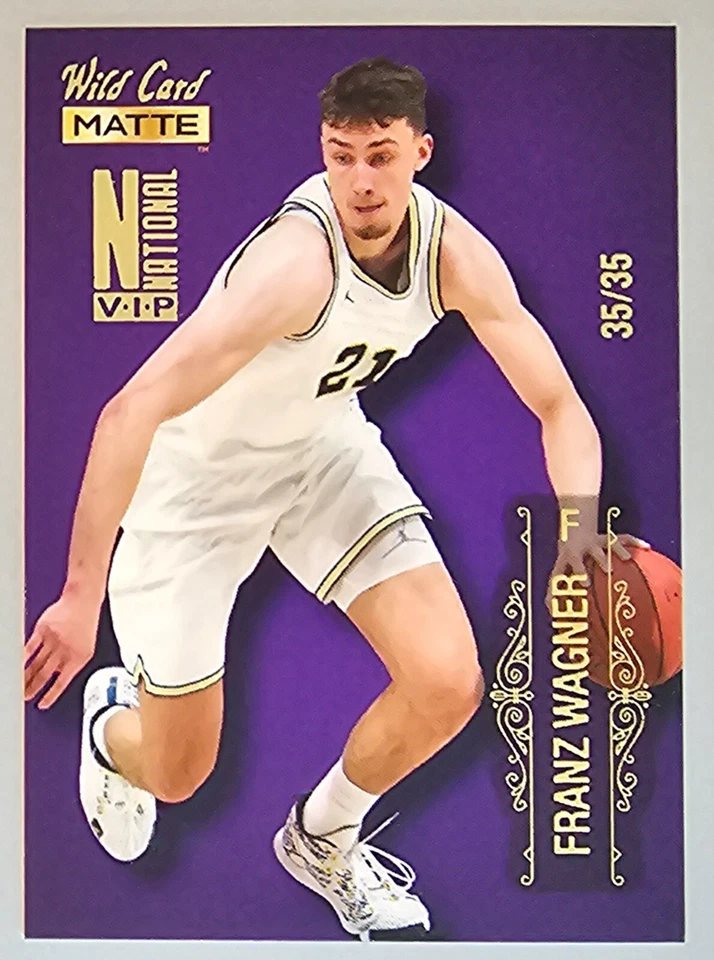 2022 Wild Card MATTE Gold National Basketball VIP Purple SP #d /35 Franz Wagner - Image 1 of 2