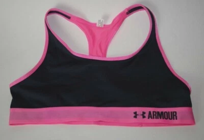 Women's Under Armour Neon Pink Grey Racerback Sports Bra Low Impact Small - Image 1 of 2
