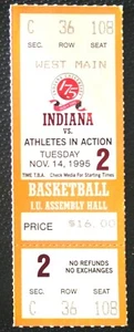 INDIANA HOOSIERS BASKETBALL TICKET 1995-96 v ATHLETES IN ACTION - KNIGHT - MINT - Picture 1 of 1
