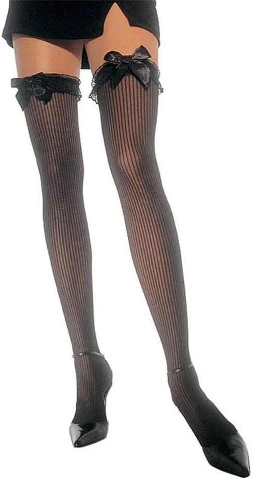 Ribbed Thigh Highs Lace Ruffle Satin Bow Fancy Dress Costume Accessory 2 COLORS - Image 1 of 1