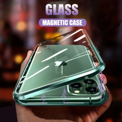 Case For iPhone 15 14 Pro Max 13 11 12 XS XR 8 Magnetic Double Sided Glass Cover - Image 1 of 4