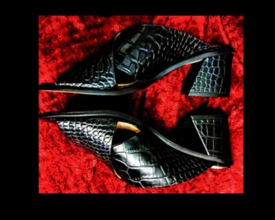 Louise et Cie Harding Talla 5M Sandalias Negro Mayfair Cuero Croco, 2-2.5" Tacón, NUEVAS Foto 1 de 4