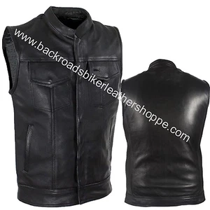 Leather Club Style Conceal Carry Vest w/ snap & Zipper Closure biker motorcycle - Picture 1 of 6