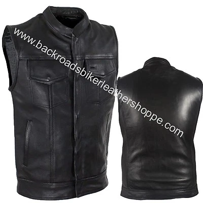 Leather Club Style Conceal Carry Vest w/ snap & Zipper Closure biker motorcycle - Image 1 of 4