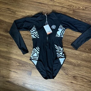 AXESEA Women's Long Sleeve Rash Guard, Surfing One-Piece Swimsuit Black Size 8 - Picture 1 of 5