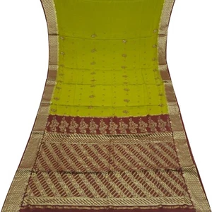 Saris verdes vintage 100 % pura seda crepé Mysore Zari tejido bordado 5YD sari - Imagen 1 de 6