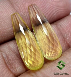 22x8 mm Natural Lemon Quartz Faceted Tear Drops Pair 22.35 Cts Loose Gemstones - Picture 1 of 7