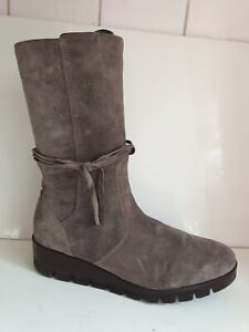 GABOR DESIGNER UK 6.5 EU 40 WOMENS GREY SUEDE LEATHER MID-CALF FLAT ANKLE BOOTS