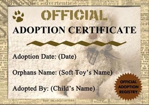 Certificado personalizado de nacimiento o adopción de oso de peluche de juguete suave - Imagen 1 de 1