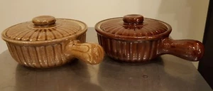 Set of 2 Vintage USA Ribbed Covered Soup Crocks - Picture 1 of 6