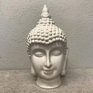 Buddha Kopf Keramik groß 14,5" weiß glasiert Zen Dekor modern - Bild 1 von 14