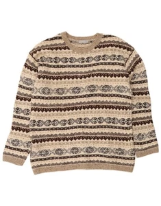 ESPRIT Mens Crew Neck Jumper Sweater Small Beige Fair Isle Wool CQ07 - Picture 1 of 3