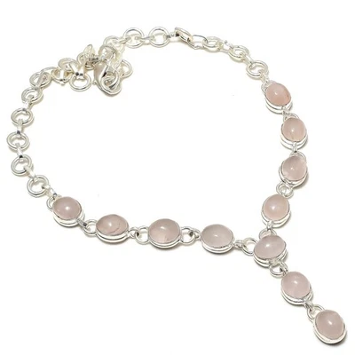 Delicado collar de joyería de plata de ley 925 hecho a mano con piedras preciosas de cuarzo rosa Foto 1 de 4