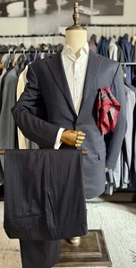 NEW Stunning Deep Navy Multi-Striped Isaia Napoli Super 130's Suit 44R US 54R IT - Picture 1 of 19