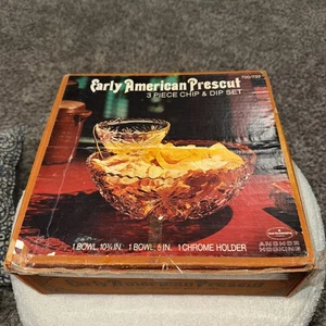 Vintage Anchor Hocking 3 Piece Chip And Dip Set Early American Prescut 700/886 - Picture 1 of 5