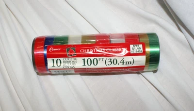 Vtg BERWICK Christmas Classics 10 Ribbons Multicolor 100ft USA Unopened New - Image 1 of 2