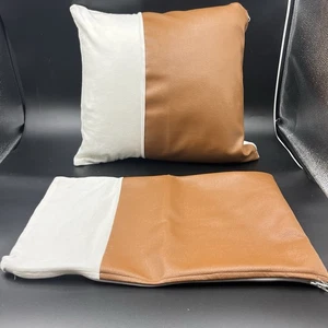 WOVEN NOOK Zulu Daunenkissen & Bezug braun weiß quadratisch Baumwolle Kunstleder - Bild 1 von 12