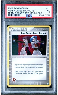 2004 POKEMON EX TEAM ROCKET RETURNS #111 HERE COMES TEAM ROCKET!-HOLO PSA 7 - Image 1 of 3
