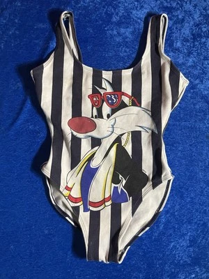 复古 90 年代 Looney Tunes Sylvester 泳装 罕见✨ 尺寸 中号 旗子 如图所示!! — 第 1/4 张图片