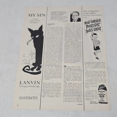 My Sin Perfume da Lanvin Paris Impressão em Preto e Branco Anúncio Gato Preto 1963 - Imagem 1 de 2