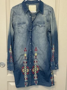 Johnny Was Stretch Denim Tunic Mini Dress Medium. Western Cowgirl Boho Festival - Picture 1 of 7