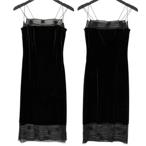 Rimini by Shaw Size 2 Vintage Y2K Velvet Beaded Mesh Midi Fairy Goth Dress - Picture 1 of 10