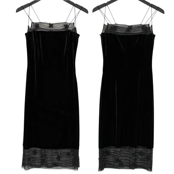 Rimini by Shaw Size 2 Vintage Y2K Velvet Beaded Mesh Midi Fairy Goth Dress - Image 1 of 4