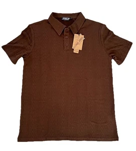 PJ Paul Jones Shirt Mens Medium  Collar Polo Short Sleeve Button Up Brown NWT - Picture 1 of 8