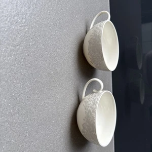 Denby Monsoon Lucille silver 2x Breakfast Cups Discontinued vgc fine china - Picture 1 of 5