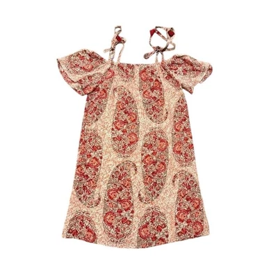 Nuevo con etiquetas Mini Vestido Madewell Seda Hombro Frío Rosa Paisley Boho Hippie Para Mujer XXS Foto 1 de 4
