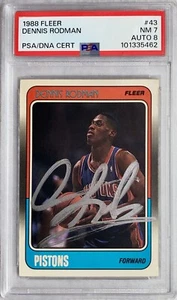 1988 Fleer #43 Dennis Rodman HOF Rookie RC AUTO *Dual Cert. Card & Auto: PSA 7/8 - Picture 1 of 2
