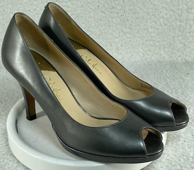 Tacones Cole Haan para mujer talla 8 dorados D23172 NikeAir cuero 3 pulgadas punta abierta Foto 1 de 4