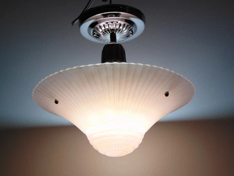 Antique Vintage Pink Glass Art Deco Nickel Flush Mount Ceiling Light Fixture A14 Cover
