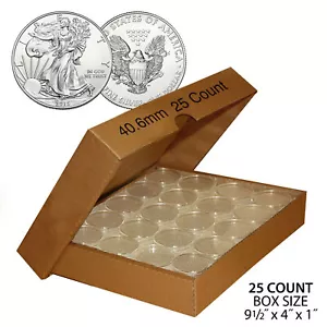 25 Direct Fit Airtight 40.6mm Coin Holders Capsule For 1oz US SILVER EAGLE w/BOX - Picture 1 of 2