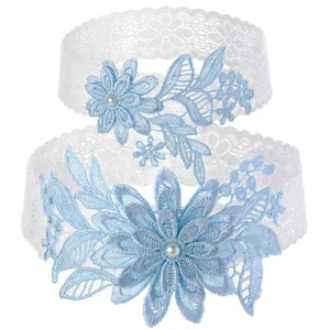 Wedding Garter for Bride Blue Lace Leg Garter Set Floral Flower Stretch Brida... - Picture 1 of 7