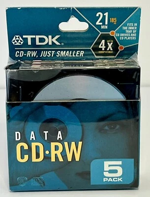 TDK Data CD Rewritable CD-RW 21 Minute 185mb 5 Pack For Computer Writers   - Image 1 of 4