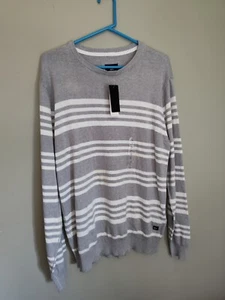 NWT Quiksilver Bradford  Gray & White Stripe Crew Neck Sweater  Men's Large  - Picture 1 of 6