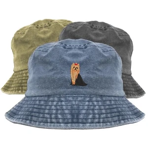 Yorkshire terrier Yorkie dog embroidered bucket hat, pigment dyed bucket hat - Picture 1 of 3