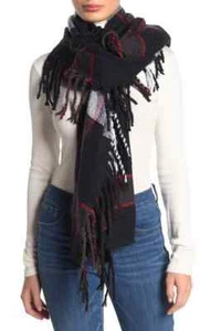 Free People schwarz rot weiß grau karierter Fransenschal groß Übergröße neu mit Etikett $ 58 - Bild 1 von 5