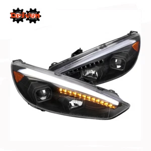 For 2015-2018 Ford Focus Matte BLK Projector LED Strip DRL Headlights Lamps Pair - Picture 1 of 5