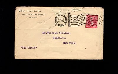 Collins Irons Works New York Sta E Less Common 1896 Flag Cancel Cover 9r - Image 1 of 2