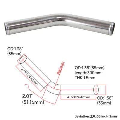 35mm 1.38" inch 45 Degree Aluminum Turbo Intercooler Pipe Piping Tubing Hose SL — 第 1/4 张图片