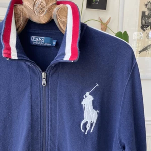 Vintage Polo Ralph Lauren Blue Pique Cotton Big Pony Full Zip Jacket XL Red Whit - Picture 1 of 10