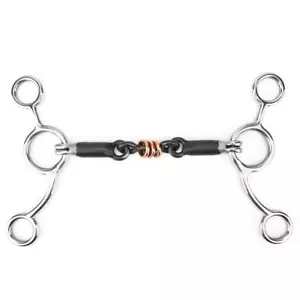 Black Horse Snaffle, Silver Stainless Steel, Copper Roller, Low Leverage - Picture 1 of 9