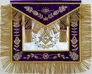 Masonic Hand Embroidered Grand Lodge Master Mason Apron Purple & Gold platted - Picture 1 of 2