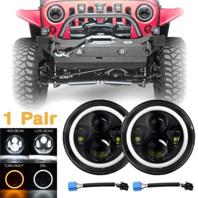 Pair 7" Inch LED Headlights Angle Eye For Jeep Wrangler JK TJ CJ LJ - Image 1 of 4